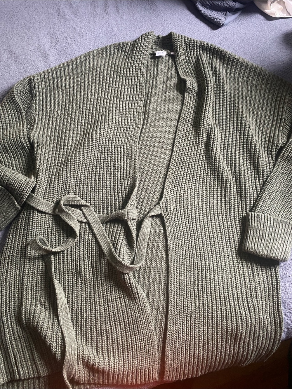 GAP Olive Ribbed Knit Belted Cardigan